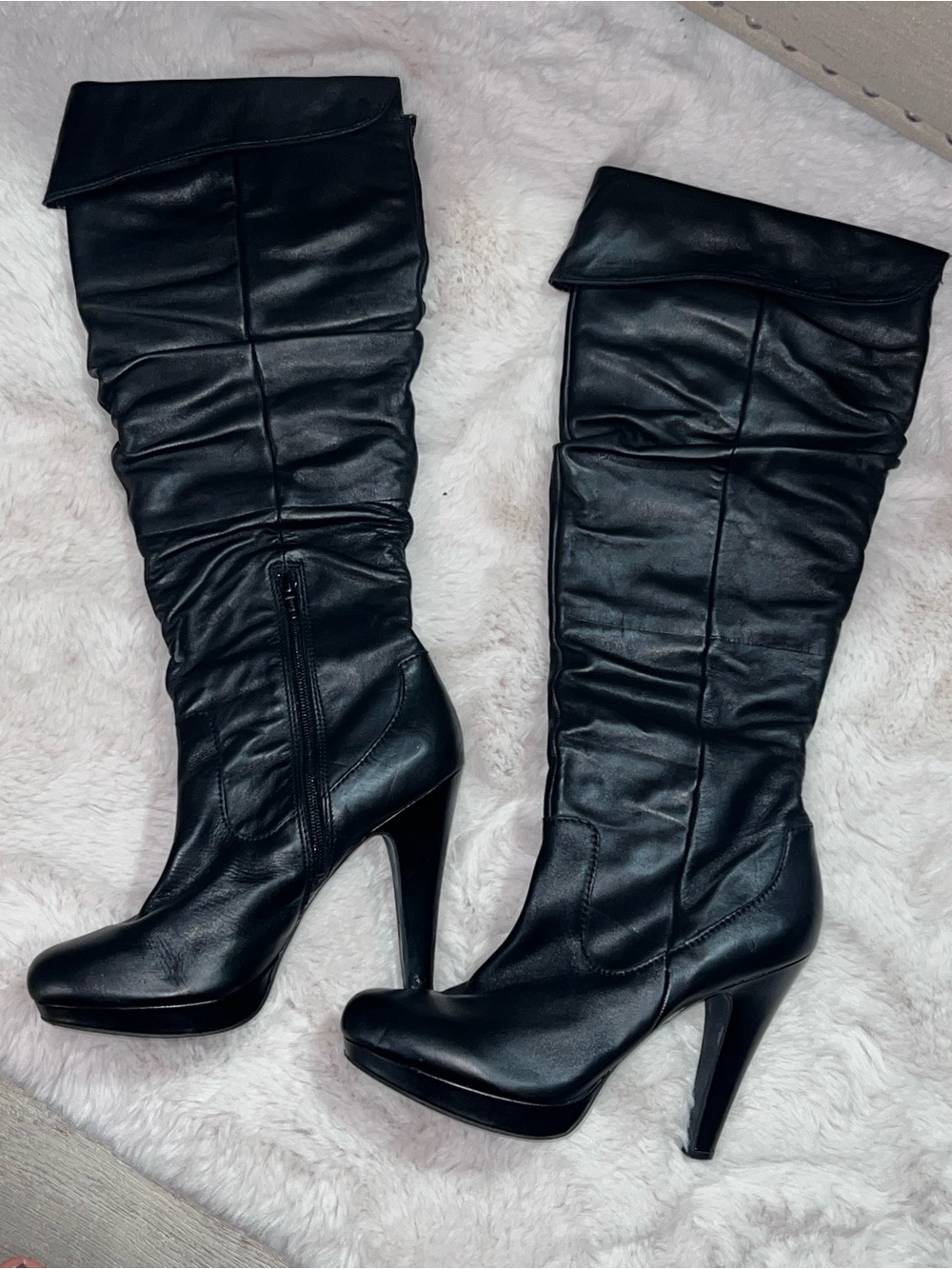 🖤 Jessica Simpson Black Ruched Over-the-Knee Platform Stiletto Boots